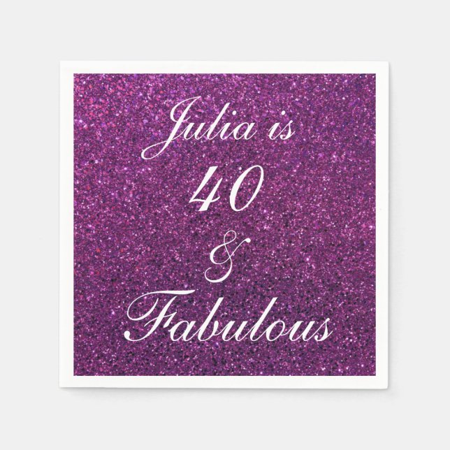40 And Fabulous Birthday Purple Glitter Chic Girly Napkin (Front)