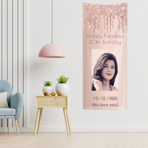40 and Fabulous birthday rose gold photo glitter Banner