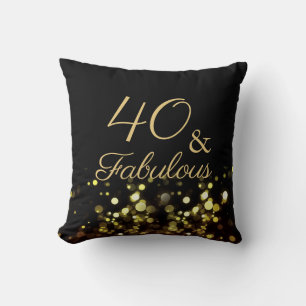 40 and Fabulous Black and Gold Birthday Cushion