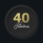 40 and Fabulous Black and Gold Birthday Party Paper Plate<br><div class="desc">Celebrate turning 40 in style with this elegant 40th birthday design. 40 and fabulous in faux gold foil and black. Matching products and other colours are available in our shop.</div>