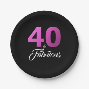 40 and Fabulous Black and Pink Birthday Party Paper Plate