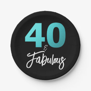 40 and Fabulous Black Blue 40th Birthday Party Paper Plate