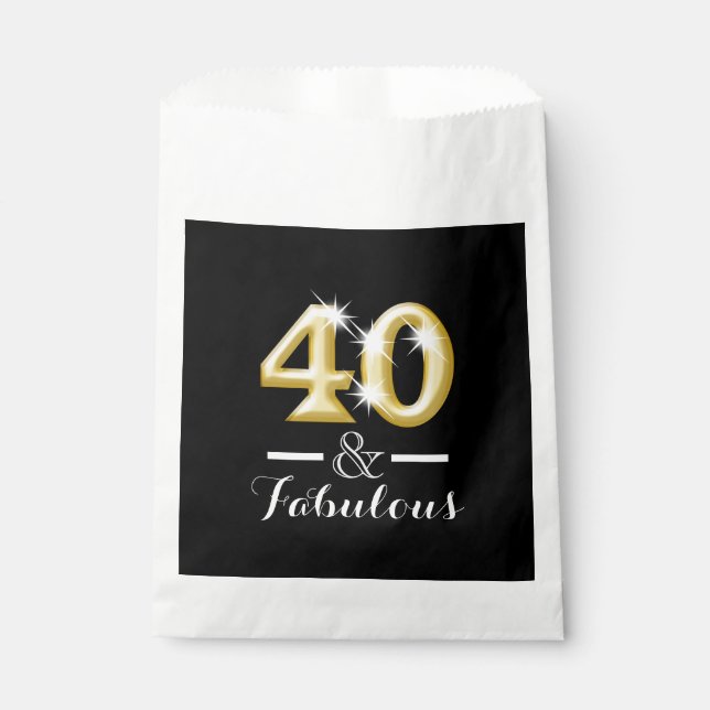 40 and fabulous black gold birthday favour bag (Front)