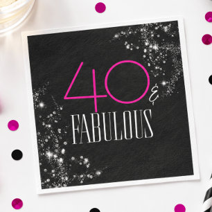 40 and Fabulous Black Pink Glam Sparkle Birthday Napkin