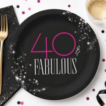 40 and Fabulous Black Pink Glam Sparkle Birthday