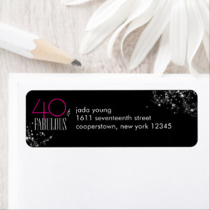 40 and Fabulous Black Pink Glam Sparkle Birthday Return Address Label