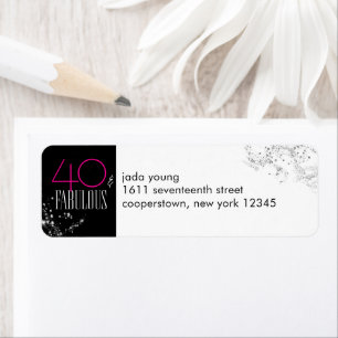 40 and Fabulous Black Pink Glam Sparkle Birthday Return Address Label