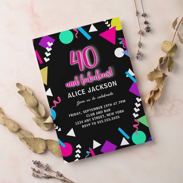 40 and Fabulous Black Retro Birthday Invitation (Creator Uploaded)