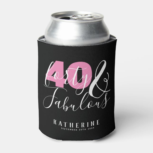 40 And Fabulous Elegant 40th Birthday Party Custom Can Cooler (Can Front)