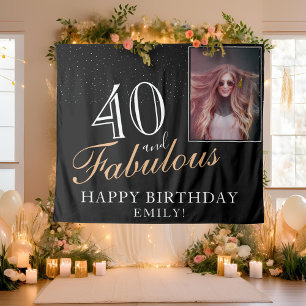 40 and Fabulous Elegant Black 40th Birthday Photo Tapestry