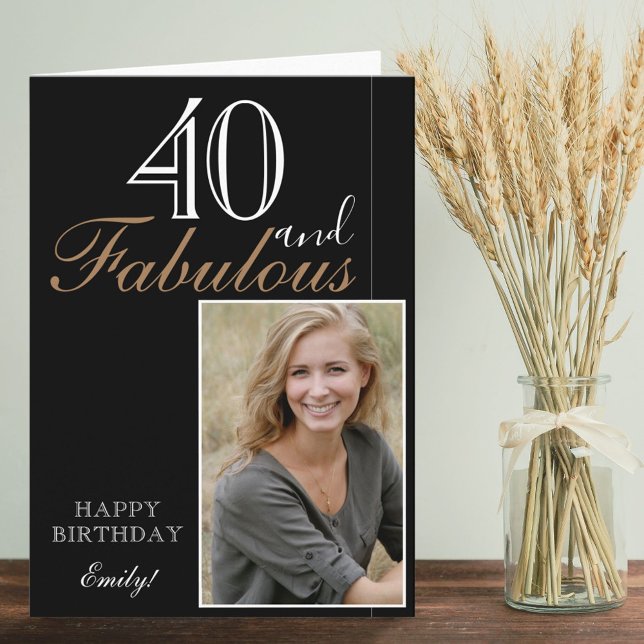 40 and Fabulous Elegant Black Birthday Photo Card (Creator Uploaded)