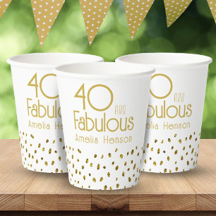 40 and Fabulous Elegant Gold Glitter 40th Birthday Paper Cups