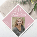40 and Fabulous Elegant Pink Photo 40th Birthday Napkin<br><div class="desc">40 and Fabulous Elegant Pink Photo 40th Birthday Napkins. The saying 40 and fabulous is in modern white script on a blush pink background. Make your own 40th birthday party paper napkin for her. Customise with the name and age number and insert your photo into the template.</div>