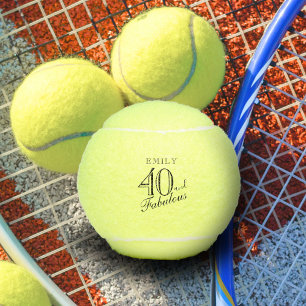 40 and Fabulous Elegant Script Name 40th Birthday Tennis Balls