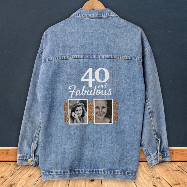 40 and Fabulous Faux Glitter 2 Photo 40th Birthday Denim Jacket (Creator Uploaded)