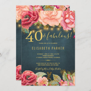 40 and fabulous floral stylish 40th birthday party invitation