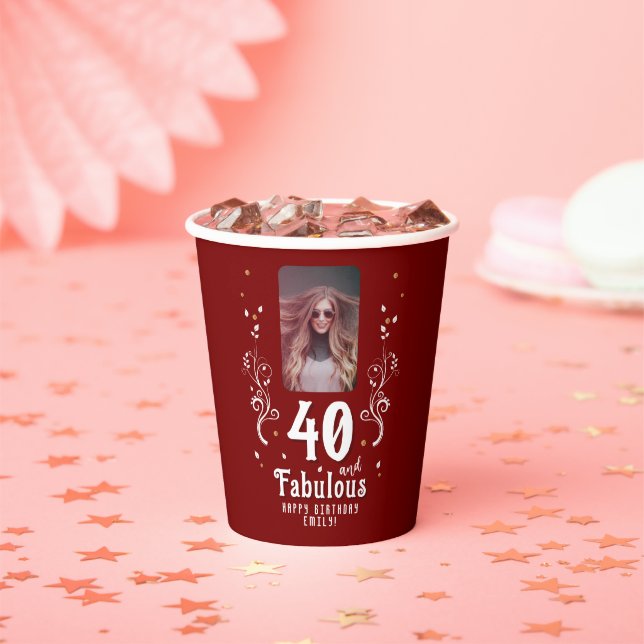 40 and Fabulous Foliage Photo 40th Birthday  Paper Cups (Insitu)