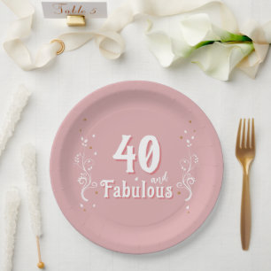 40 and Fabulous Foliage Pink 40th Birthday  Paper Plate