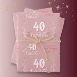 40 and Fabulous Foliage Pink 40th Birthday  Wrapping Paper Sheet<br><div class="desc">40 and Fabulous Foliage Pink 40th Birthday Wrapping Paper Sheets. 40 and fabulous text in trendy white script with a name and white foliage on a pink background. Personalise it with your age.</div>