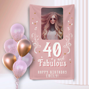 40 and Fabulous Foliage Pink Photo 40th Birthday  Banner