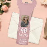 40 and Fabulous Foliage Pink Photo 40th Birthday  Wine Bag<br><div class="desc">40 and Fabulous Foliage Pink Photo 40th Birthday Wine Bag. 40 and fabulous text in trendy white script with a name and white foliage on a pink background. Personalise it with your photo,  your name and the age.</div>