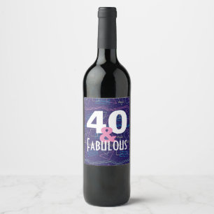 40 and Fabulous Geometric Blue 80s Pattern Wine Label