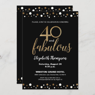 40 and fabulous Gold black 40th birthday Custom Invitation