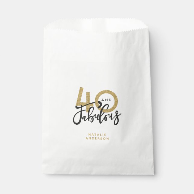 40 and fabulous gold & black birthday party favour bag (Front)