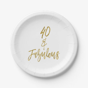 40 and Fabulous Gold Foil Birthday Paper Plate