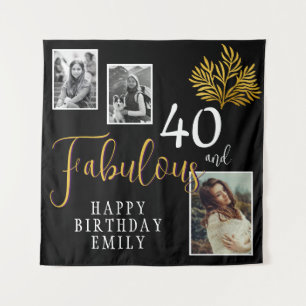 40 and Fabulous Gold Foliage 3 Photo Birthday  Tapestry