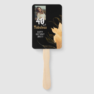 40 and Fabulous Gold Foliage 40th Birthday Photo Hand Fan