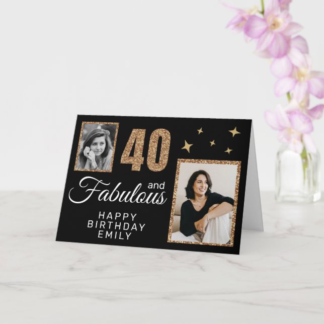 40 and Fabulous Gold Glitter 2 Photo 40th Birthday Card (Orchid)