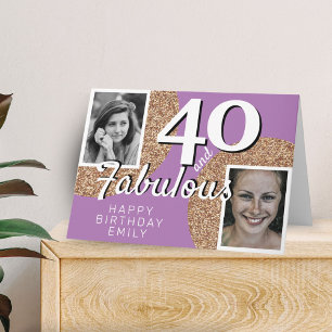40 and Fabulous Gold Glitter 2 Photo 40th Birthday Card