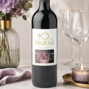40 and Fabulous Gold Glitter 40th Birthday Photo Wine Label