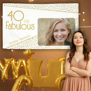 40 and Fabulous Gold Glitter Photo 40th Birthday  Banner