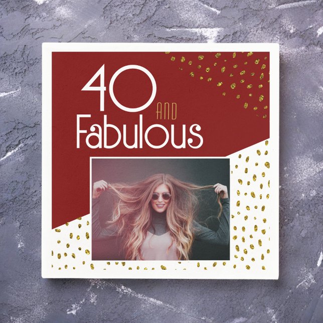 40 and Fabulous Gold Glitter Photo 40th Birthday  Napkin (Creator Uploaded)
