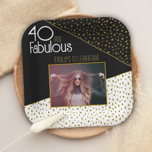 40 and Fabulous Gold Glitter Photo 40th Birthday  Paper Plate