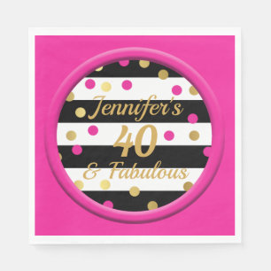 40 and Fabulous Hot Pink Birthday Napkins 6.5"
