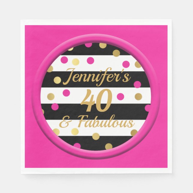 40 and Fabulous Hot Pink Birthday Napkins 6.5" (Front)