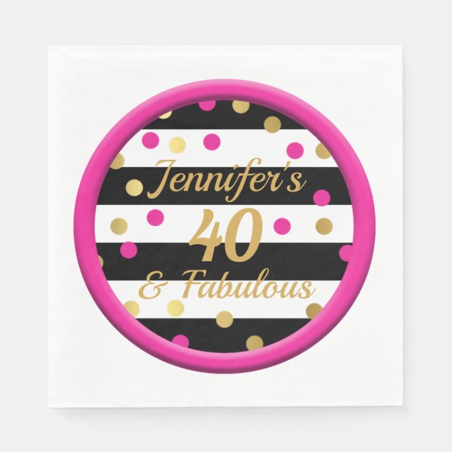 40 and Fabulous Hot Pink Birthday Napkins 6.5" (Front)