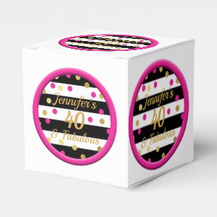 40 and Fabulous Hot Pink Black Favour Boxes