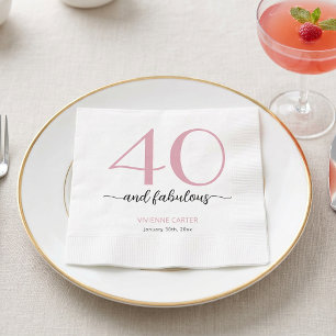 40 and Fabulous Name Date 40th Birthday Party Napkin