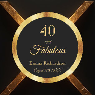 40 and fabulous on stylish black with name classic round sticker
