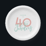 40 and fabulous paper plate<br><div class="desc">Celebrate your special birthday in style with this blush and mint 40 and fabulous birthday plate. Change the background colour to customise. Part of a collection.</div>