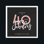 40 and fabulous  paper plate napkin<br><div class="desc">Celebrate your special birthday in style with this white and blush pink 40 and fabulous birthday plates. Change the background colour to customise. Part of a collection.</div>