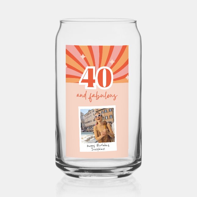 40 and fabulous photo gift, retro birthday can glass (Front)