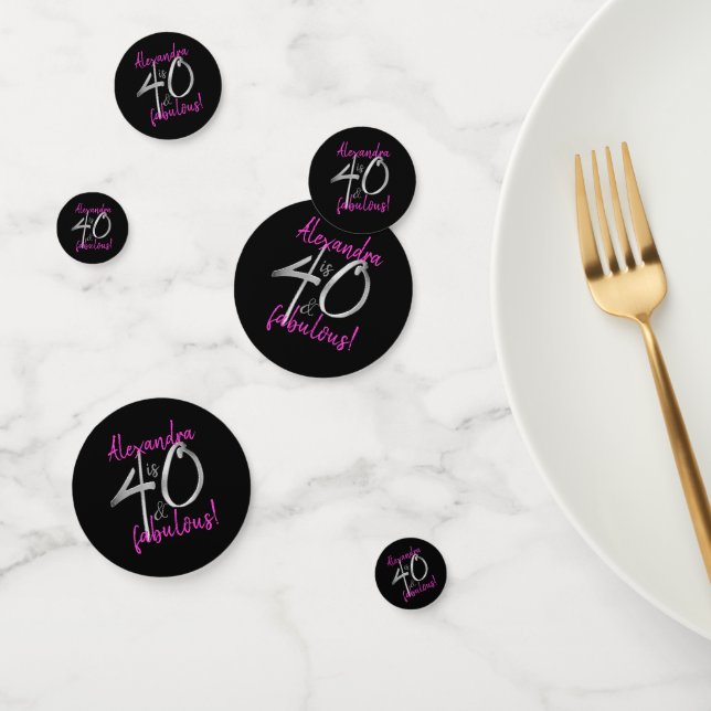 40 and Fabulous Pink and Black Personalised Confetti (Group)
