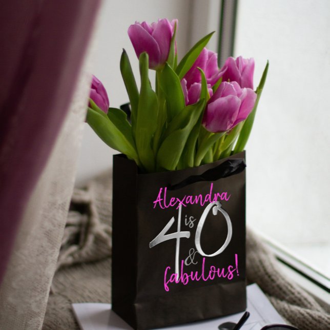 40 and Fabulous Pink and Black Personalised Medium Gift Bag (Creator Uploaded)