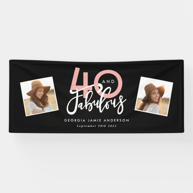 40 and fabulous pink and mint girly birthday banner (Horizontal)