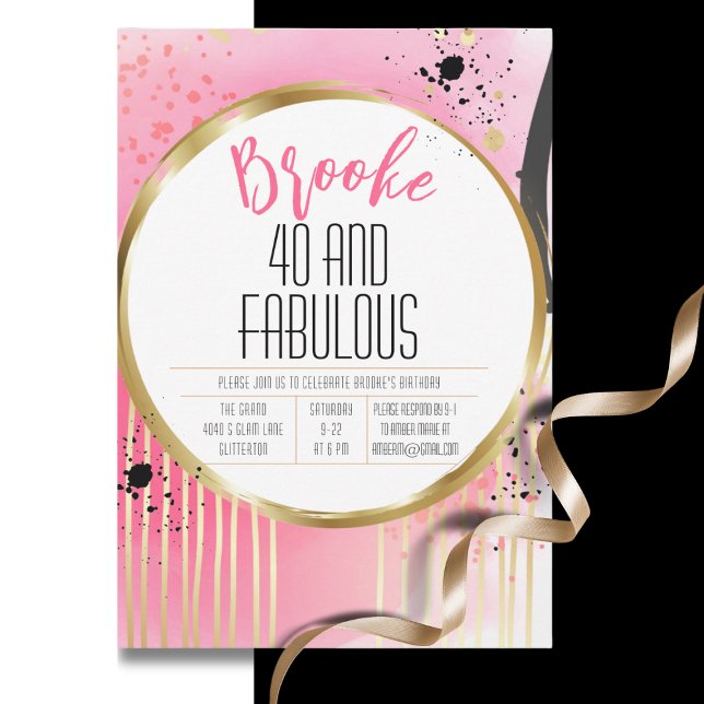 40 and Fabulous Pink Black Abstract 40th Birthday  Invitation (Creator Uploaded)